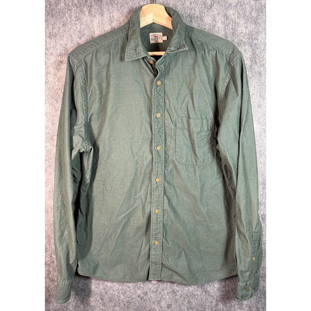 Faherty Shirt Mens Green Large Lightweight Corduroy Long Sleeve Button Up